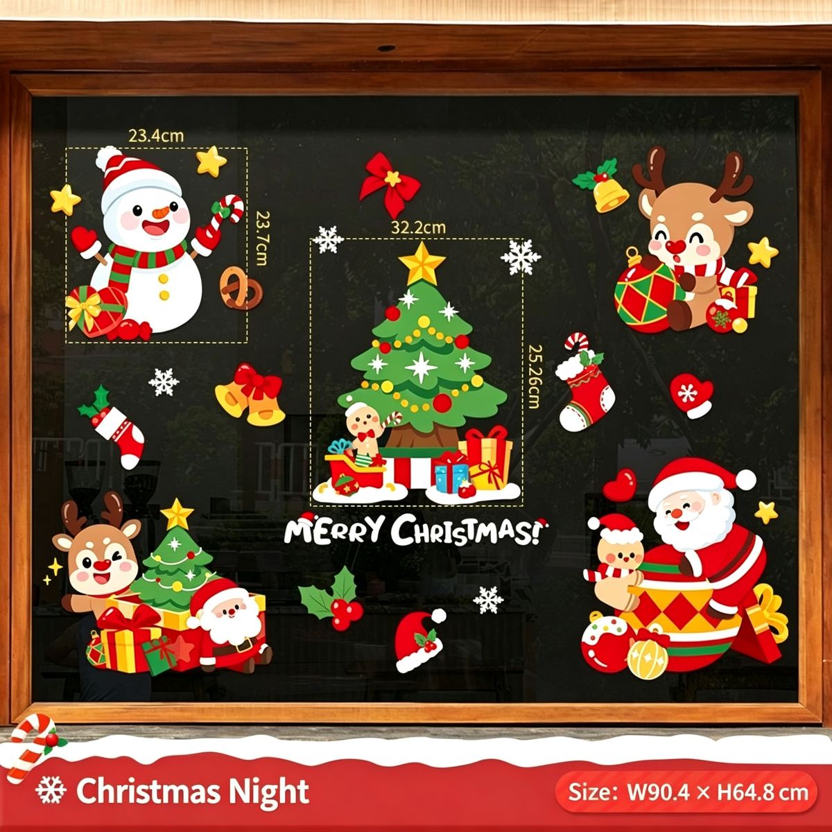 Christmas Static Cling Window Stickers, Removable Holiday Glass Decoration for Storefront and Home