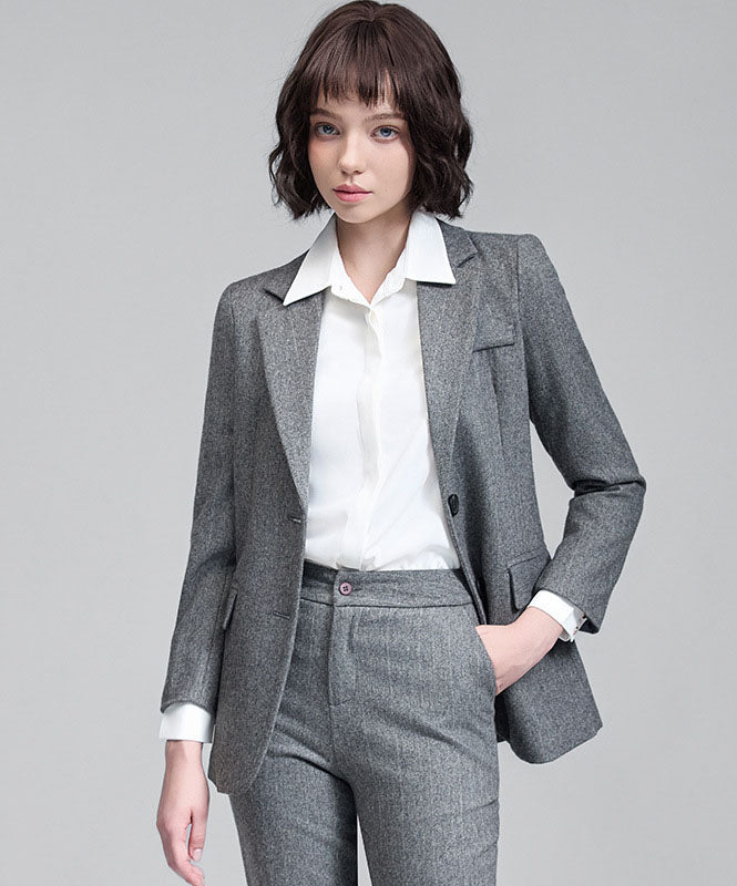 Setelan Jas Bisnis Wanita Bahan Wol Campuran Blazer & Celana Panjang Pakaian Formal Kantor Wawancara untuk Musim Gugur