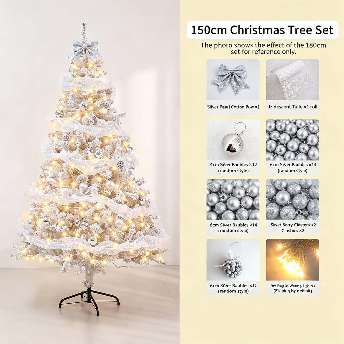 Pre-Lit Artificial Christmas Tree Set, Flocked Holiday Tree with Stand for Home Mall and Window Decor