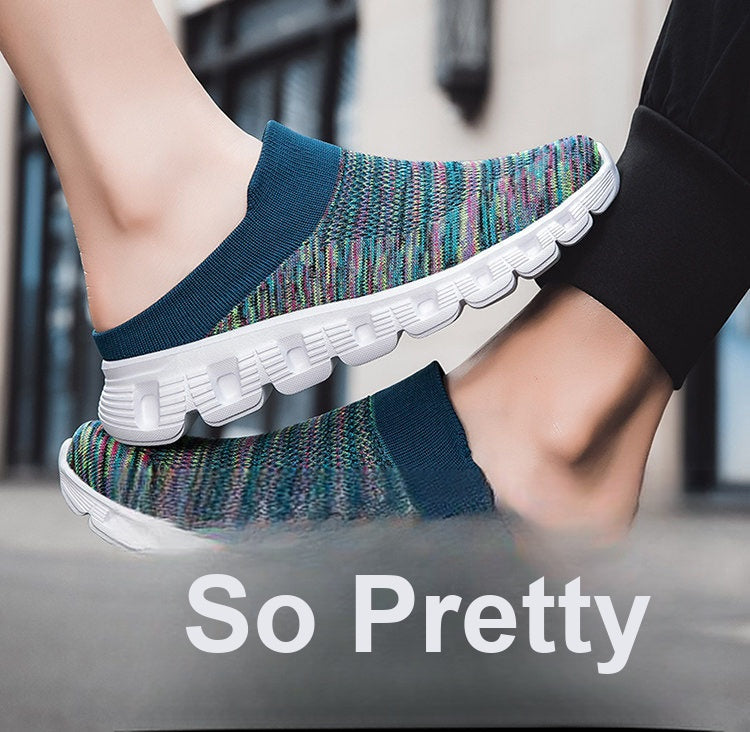 Slip‑On Fly Knit Mule Sneakers, Breathable Backless Sock Shoes, Big Sizes Available for Summer