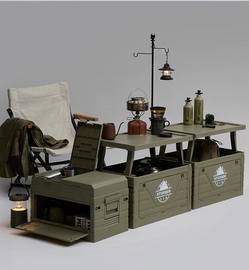 Foldable Camping Storage Box with Lid & Tabletop – Portable Outdoor Organizer