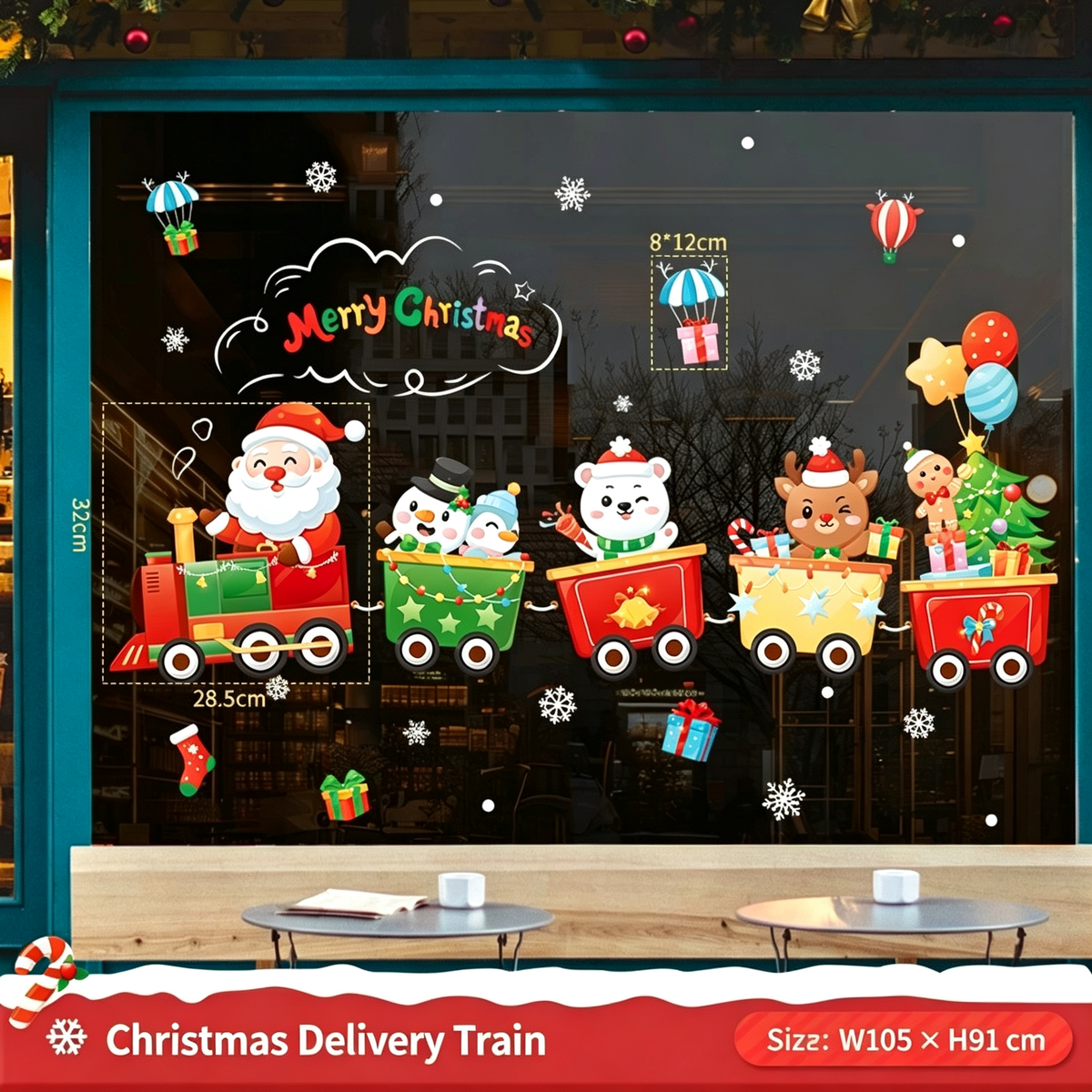 Christmas Static Cling Window Stickers, Removable Holiday Glass Decoration for Storefront and Home