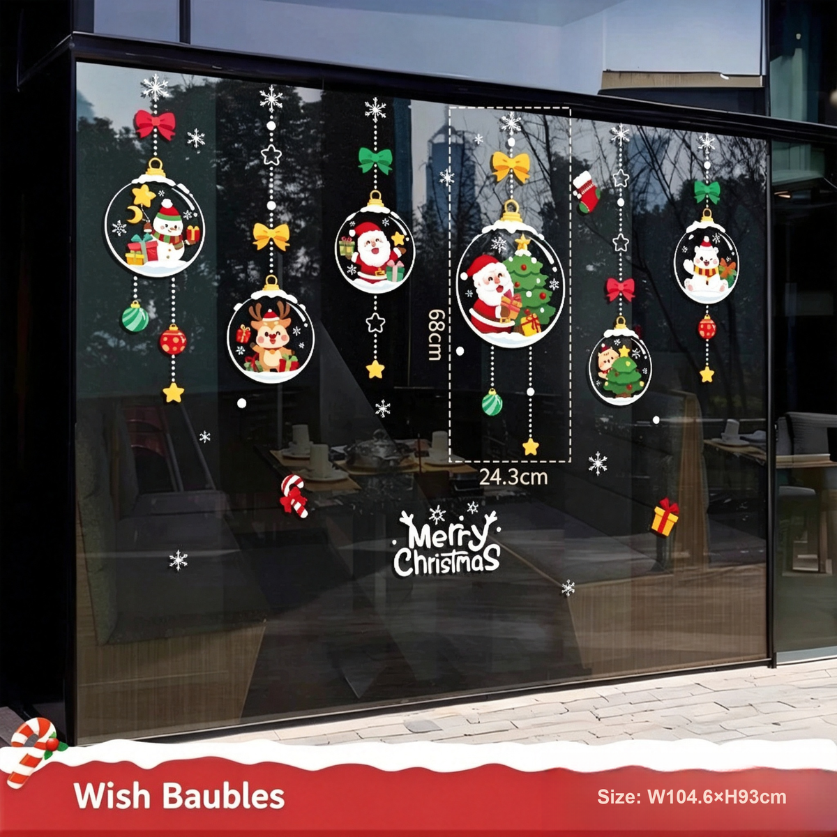 Christmas Static Cling Window Stickers, Removable Holiday Glass Decoration for Storefront and Home