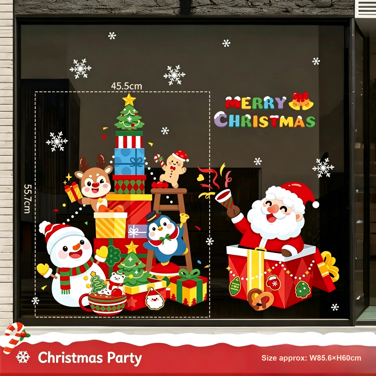Christmas Static Cling Window Stickers, Removable Holiday Glass Decoration for Storefront and Home
