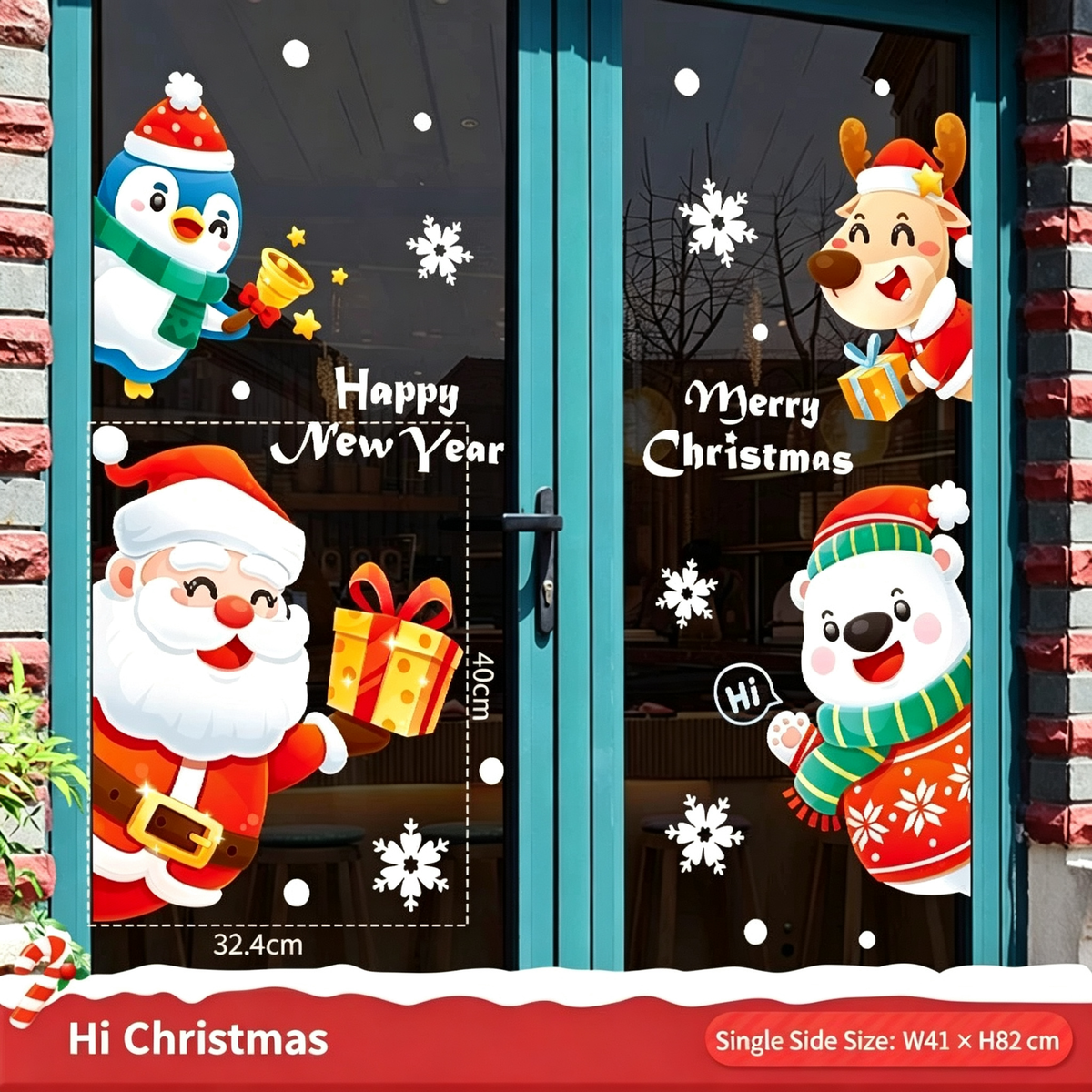 Christmas Static Cling Window Stickers, Removable Holiday Glass Decoration for Storefront and Home