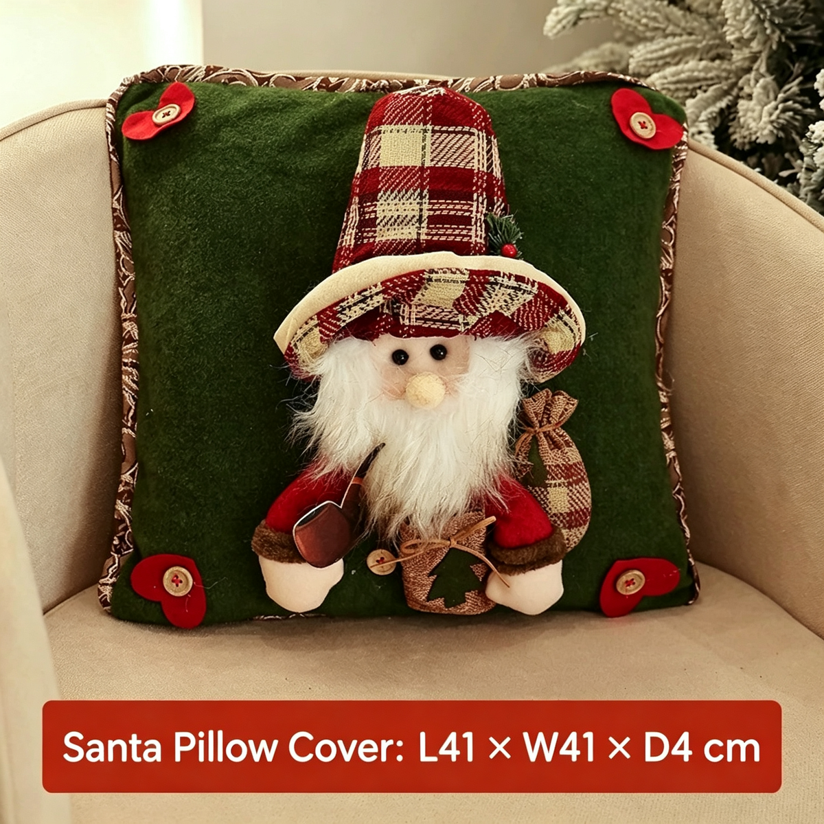 Burlap Santa Hat Cushion Cover, Festive Throw Pillow Cover for Living Room and Holiday Decor