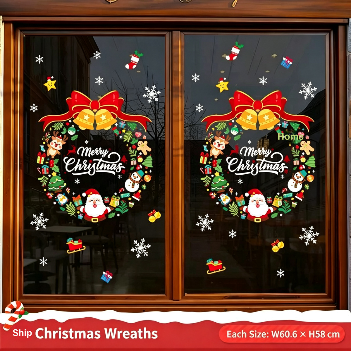 Christmas Static Cling Window Stickers, Removable Holiday Glass Decoration for Storefront and Home