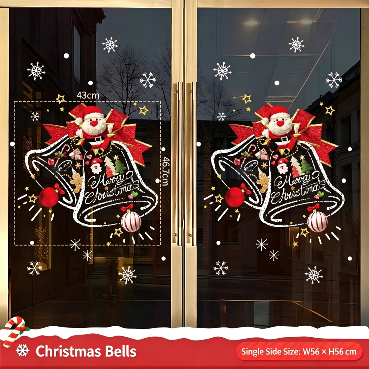 Christmas Static Cling Window Stickers, Removable Holiday Glass Decoration for Storefront and Home