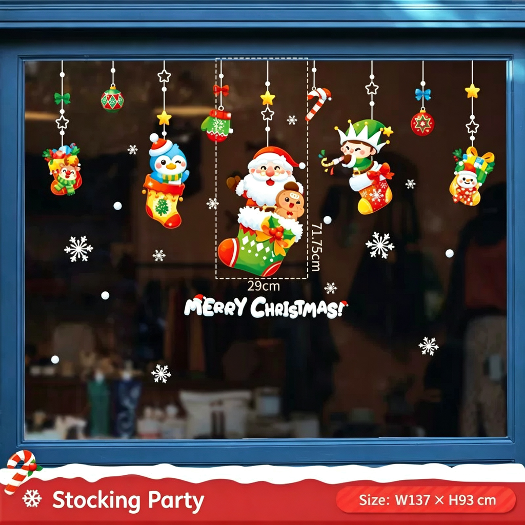 Christmas Static Cling Window Stickers, Removable Holiday Glass Decoration for Storefront and Home