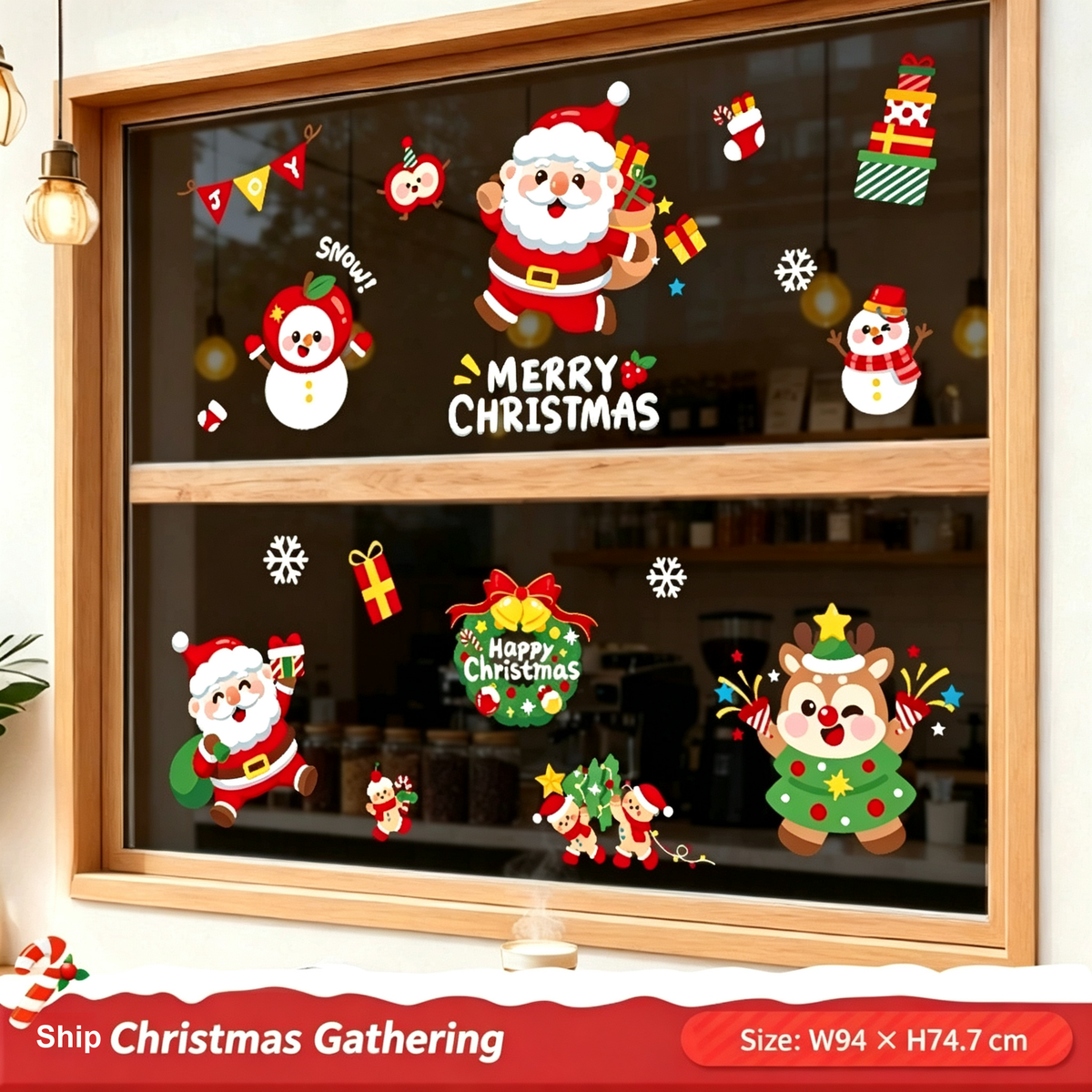 Christmas Static Cling Window Stickers, Removable Holiday Glass Decoration for Storefront and Home