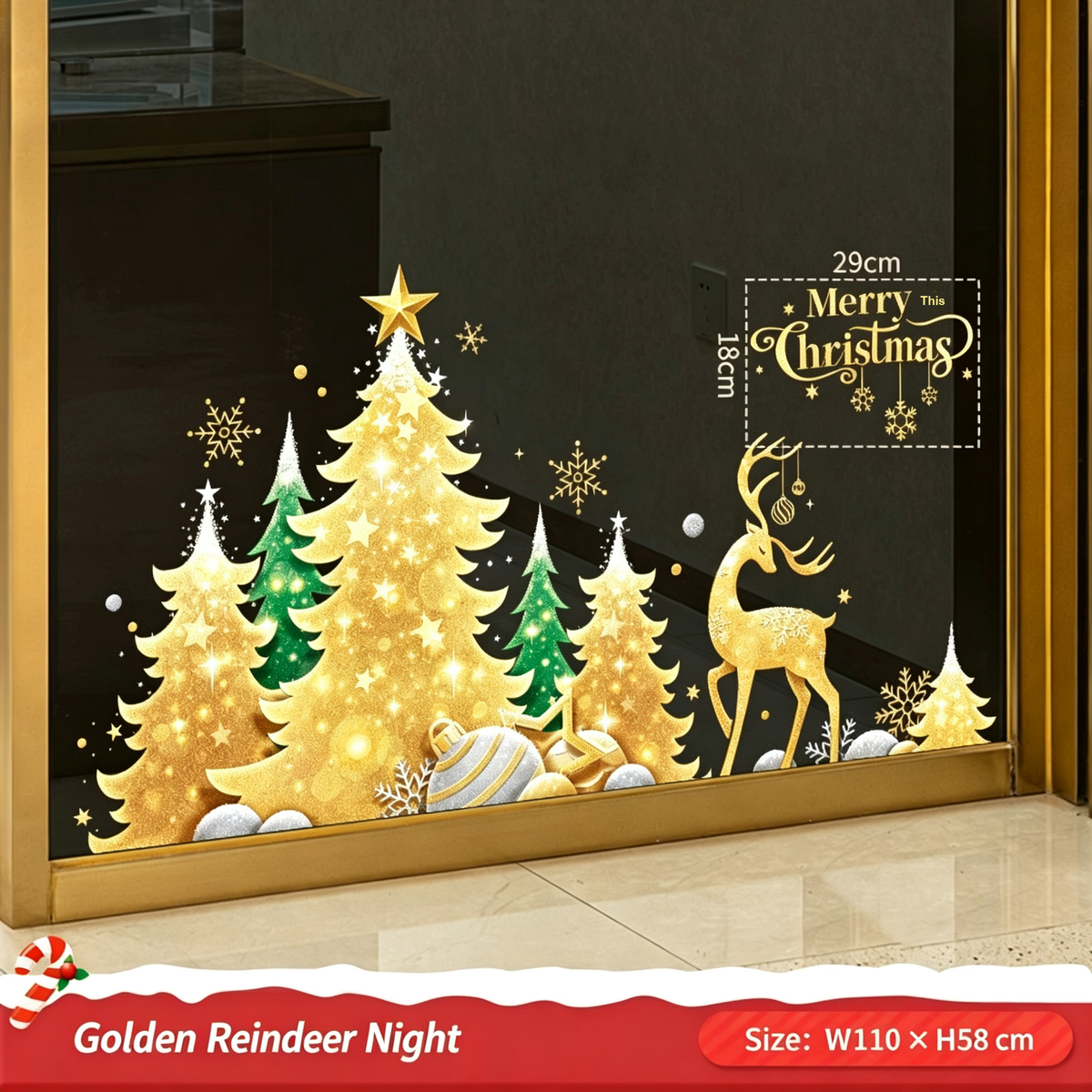 Christmas Static Cling Window Stickers, Removable Holiday Glass Decoration for Storefront and Home