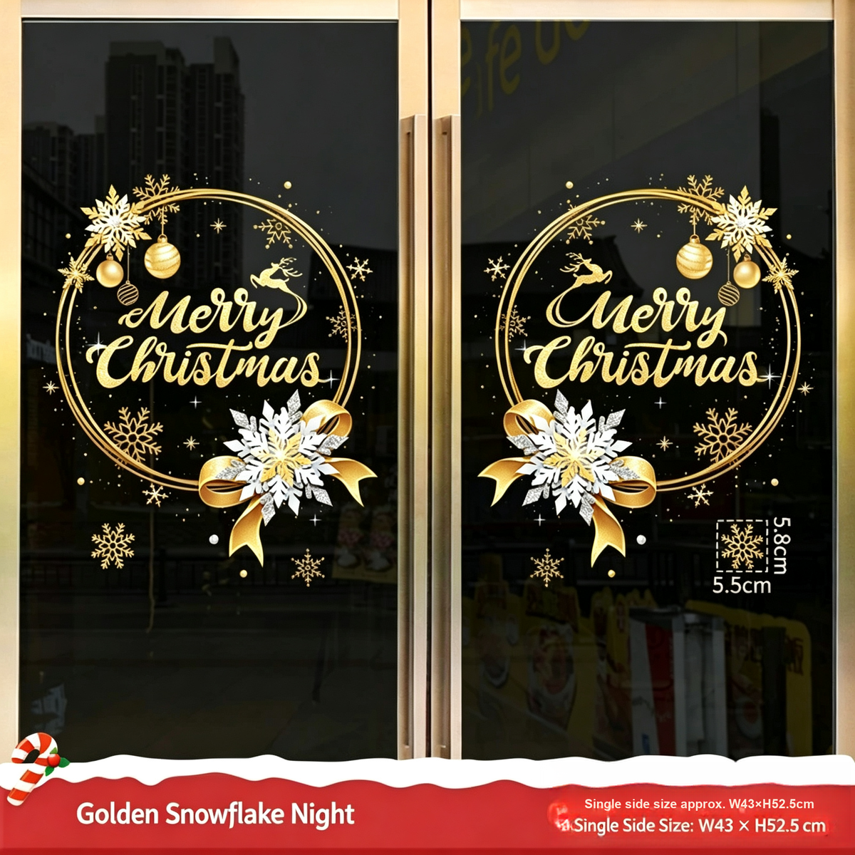 Christmas Static Cling Window Stickers, Removable Holiday Glass Decoration for Storefront and Home