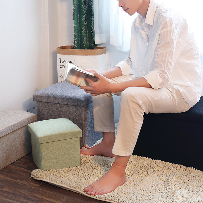 Foldable Linen Storage Ottoman Bench | Multifunctional Footrest Shoe Storage Box, Cube & Rectangle Entryway Stool for Bedroom Living Room