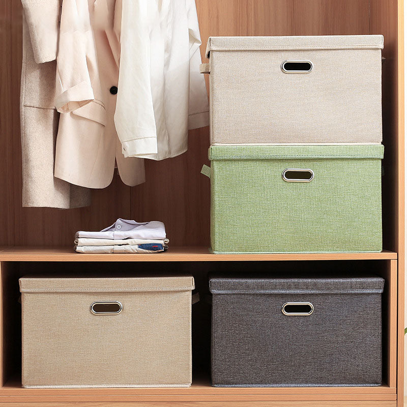Kotak Penyimpanan Kain Linen Lipat dengan Tutup & Gagang, Wadah Pengatur Pakaian yang Bisa Ditumpuk, Tempat Penyimpanan Lemari yang Dapat Dicuci untuk Lemari Kamar Tidur