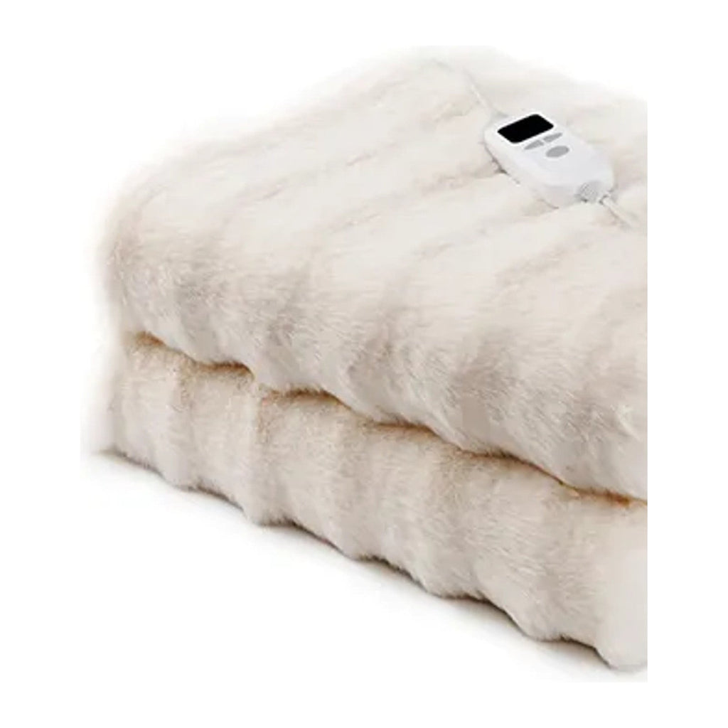 Mulan Faux Rabbit Fur Electric Heated Throw Blanket with Temperature Controller for Winter Bedroom