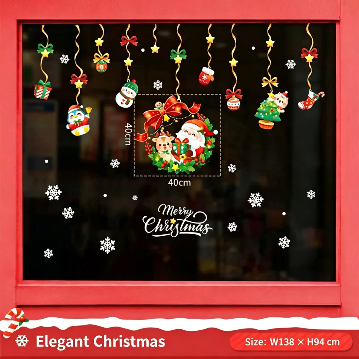 Christmas Static Cling Window Stickers, Removable Holiday Glass Decoration for Storefront and Home