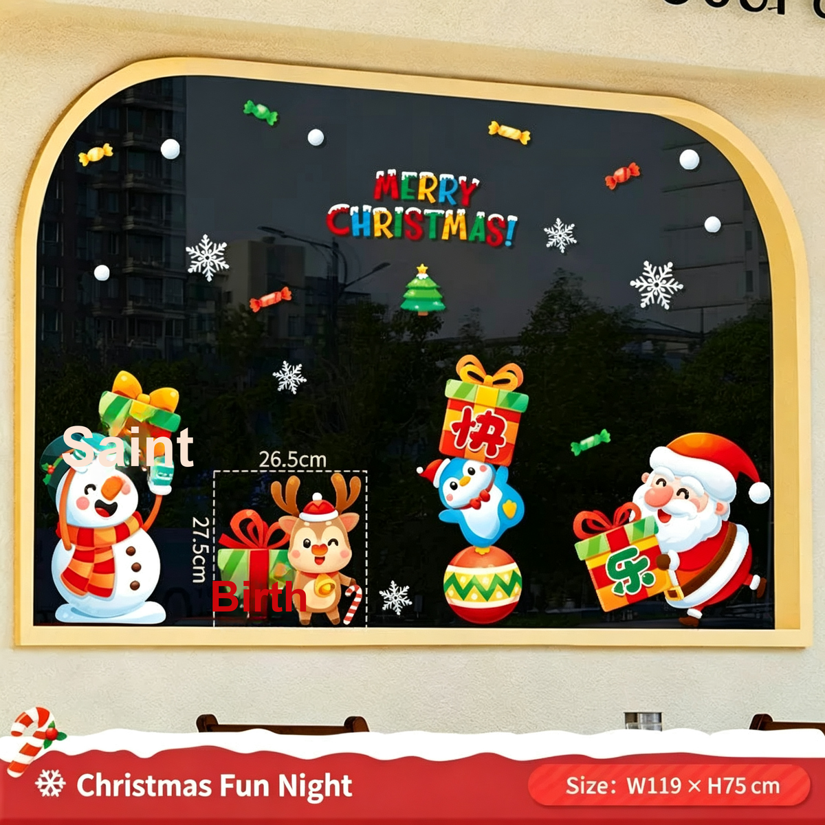 Christmas Static Cling Window Stickers, Removable Holiday Glass Decoration for Storefront and Home