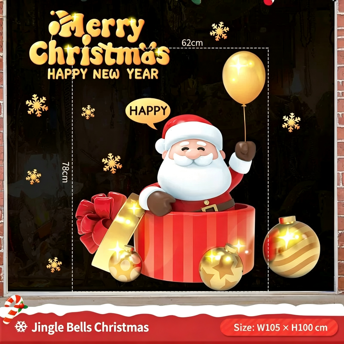 Christmas Static Cling Window Stickers, Removable Holiday Glass Decoration for Storefront and Home