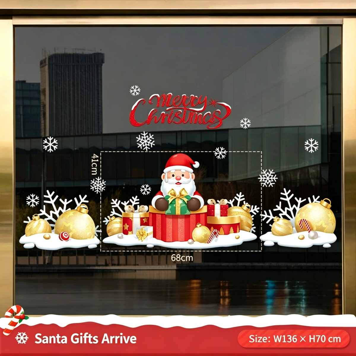 Christmas Static Cling Window Stickers, Removable Holiday Glass Decoration for Storefront and Home
