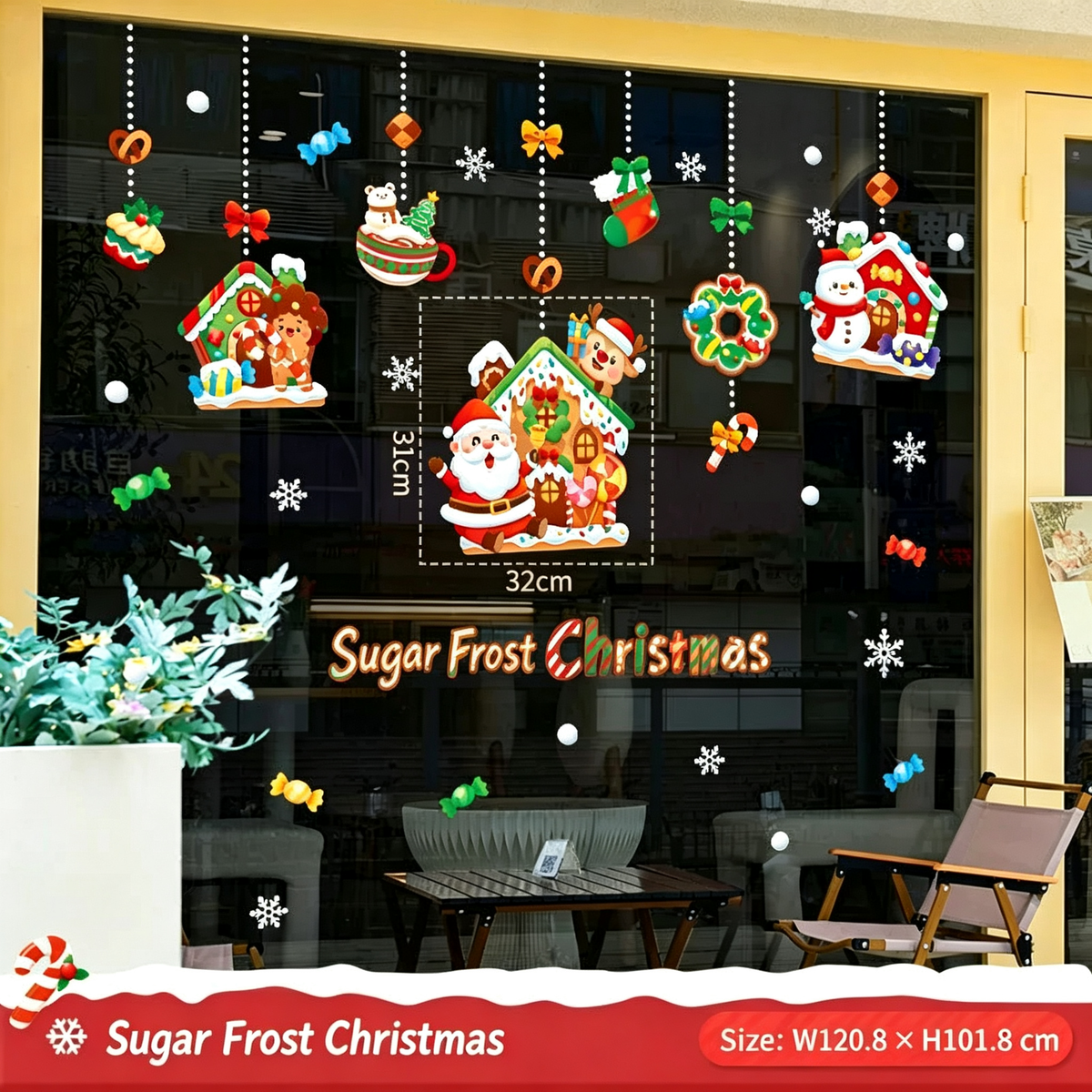 Christmas Static Cling Window Stickers, Removable Holiday Glass Decoration for Storefront and Home