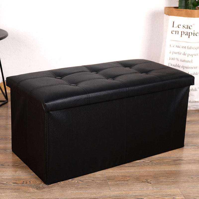Foldable PU Leather Storage Ottoman Bench | Button Tufted Footrest Shoe Chest, Rectangular Cube Storage Stool for Entryway Bedroom Living Room