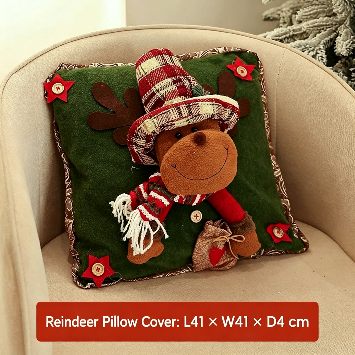 Burlap Santa Hat Cushion Cover, Festive Throw Pillow Cover for Living Room and Holiday Decor