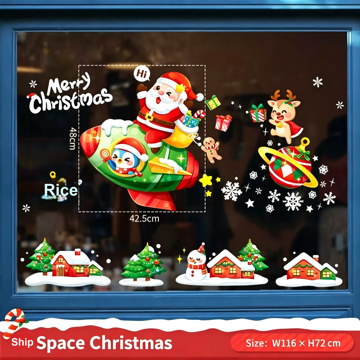 Christmas Static Cling Window Stickers, Removable Holiday Glass Decoration for Storefront and Home