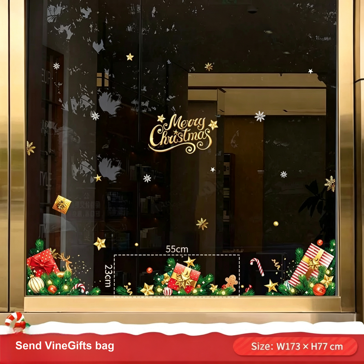 Christmas Static Cling Window Stickers, Removable Holiday Glass Decoration for Storefront and Home