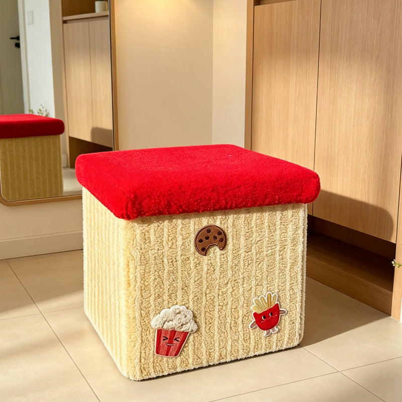 Bangku Penyimpanan Lipat Motif Kentang Goreng Lucu, Kursi Simpan Anak Empuk, Kotak Mainan Dapat Dilipat Bangku Ganti Sepatu untuk Kamar Tidur Ruang Bermain