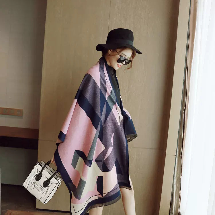 Women's Fall Winter Longline Thickened Fleece-Lined Korean-Style Knit Shawl for Office and Travel Evening Gift Holiday Gift