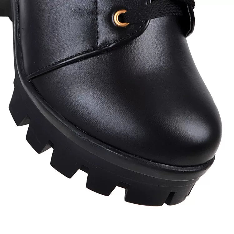 Women's Fall Winter Chunky Sole Platform Block Heel High Heel Roman Martin Combat Boots Lace-Up Ankle for Office and Weekend Streetwear Everyday Wear