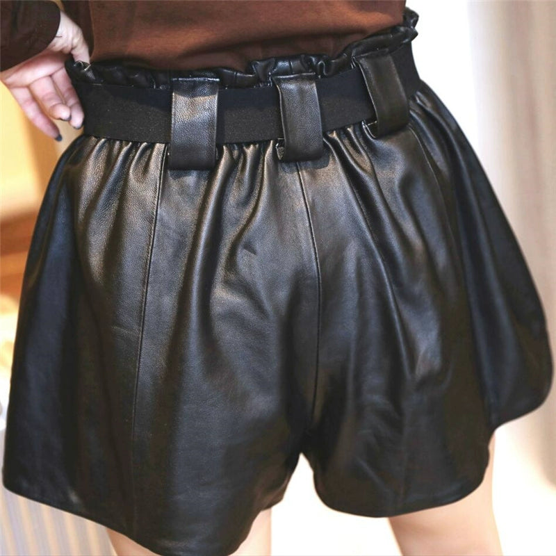 Women's Stretch Cargo Pocket Workwear Cropped Outdoor Casual Leather-Look Pants Wide-Leg for Office Outfits Business Travel Comfort Weekend Everyday