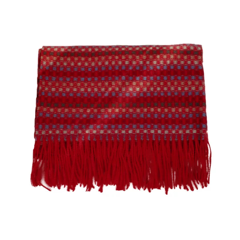 Women's Winter Plaid Thickened Fleece-Lined Korean-Style Tweed-Style Knit Shawl for Office and Travel Evening Gift Holiday Gift
