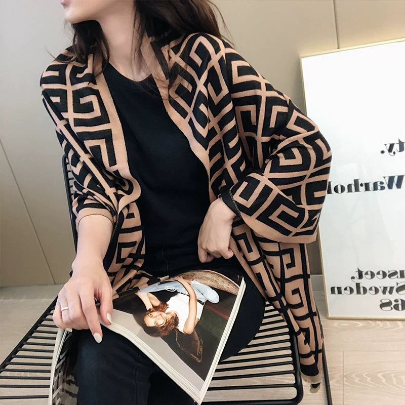 Women's Fall Winter Longline Thickened Fleece-Lined Korean-Style Knit Shawl for Office and Travel Evening Gift Holiday Gift