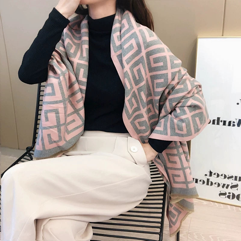 Women's Fall Winter Longline Thickened Fleece-Lined Korean-Style Knit Shawl for Office and Travel Evening Gift Holiday Gift