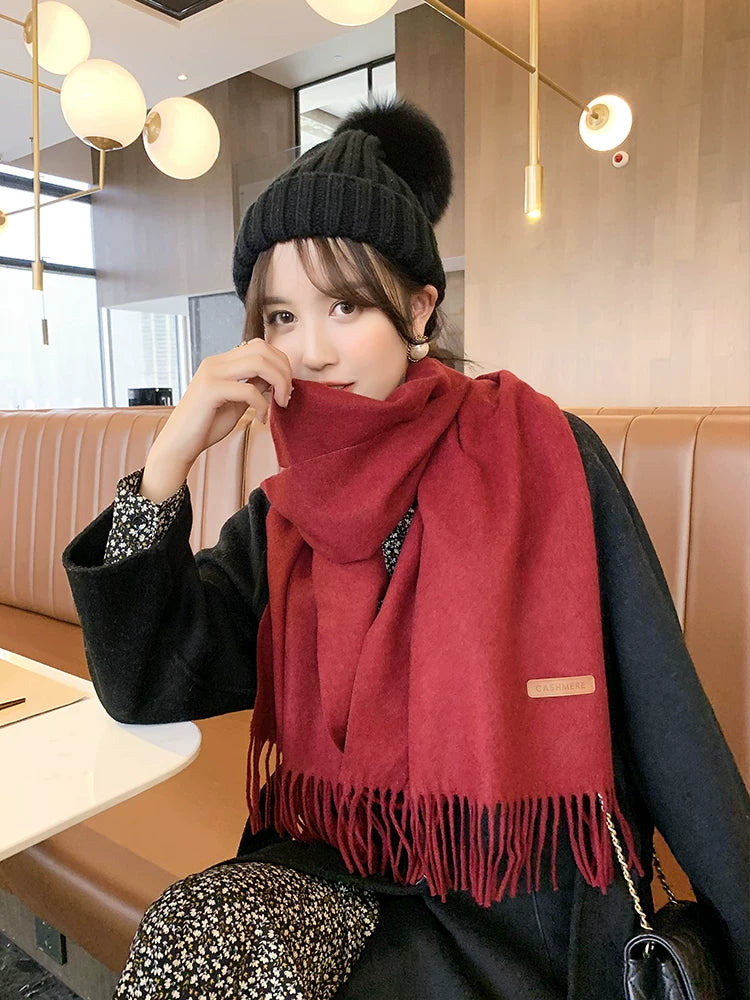 Women's Wool Fall Winter Thickened Fleece-Lined Korean-Style Knit Shawl for Office and Travel Evening Gift Holiday Gift