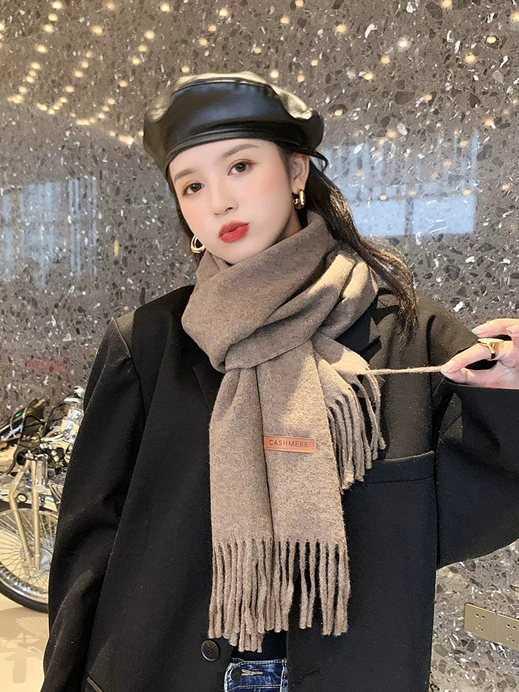 Women's Wool Fall Winter Thickened Fleece-Lined Korean-Style Knit Shawl for Office and Travel Evening Gift Holiday Gift
