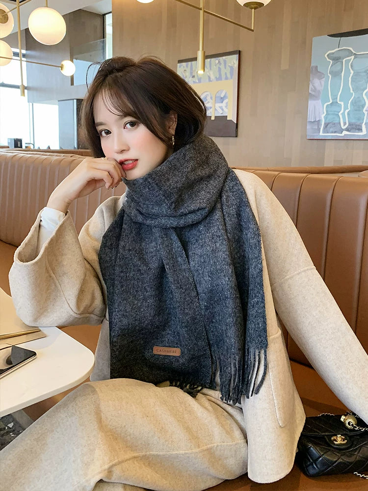 Women's Wool Fall Winter Thickened Fleece-Lined Korean-Style Knit Shawl for Office and Travel Evening Gift Holiday Gift