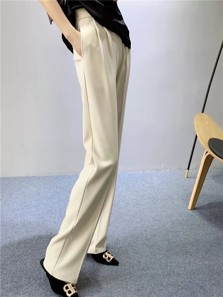 Women's Spring Summer Straight White Workwear High-waist Oversized Slim-fit Casual Wide-leg Pants for Office Outfits Business Travel Comfort Slimming Weekend