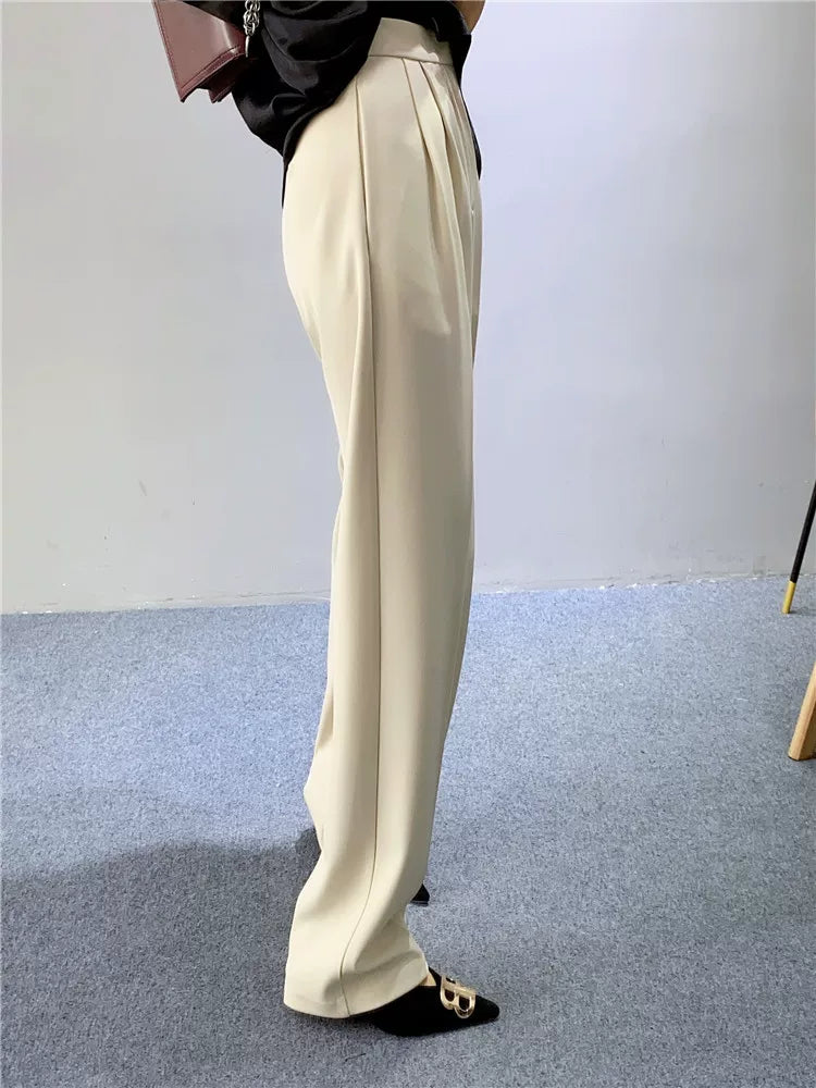 Women's Spring Summer Straight White Workwear High-waist Oversized Slim-fit Casual Wide-leg Pants for Office Outfits Business Travel Comfort Slimming Weekend