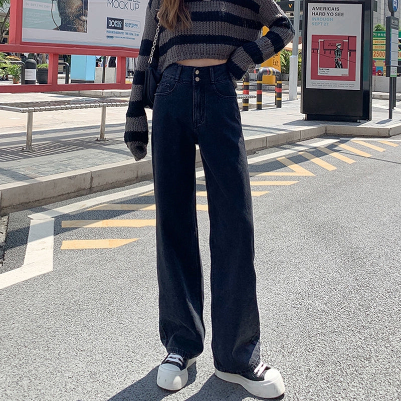 Women's Straight Workwear High-waist Oversized Slim-fit Wide-leg Jeans for Casual Outfits Everyday Office Slimming Weekend Date Night