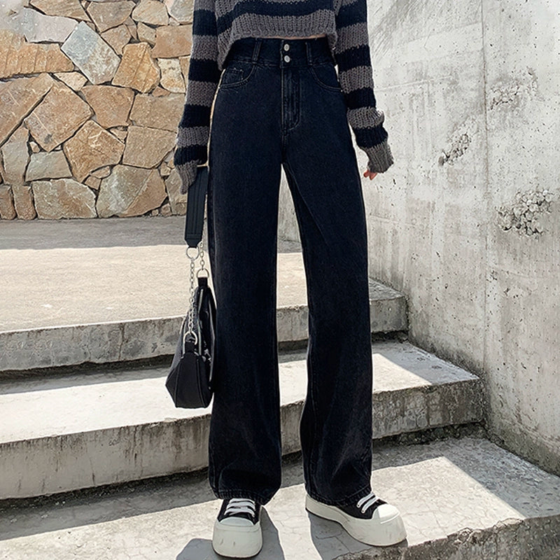 Women's Straight Workwear High-waist Oversized Slim-fit Wide-leg Jeans for Casual Outfits Everyday Office Slimming Weekend Date Night