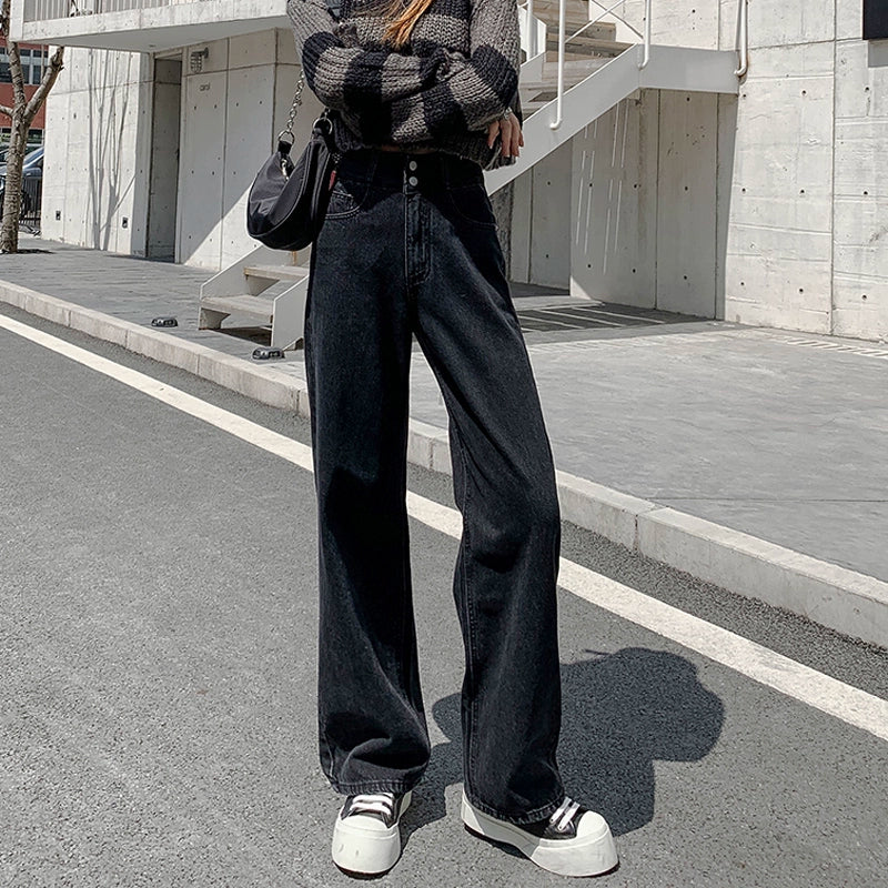 Women's Straight Workwear High-waist Oversized Slim-fit Wide-leg Jeans for Casual Outfits Everyday Office Slimming Weekend Date Night