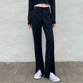 Women's Black Slit Plus Size Wide-Leg Pants for Office Outfits Business Casual Work Travel Comfort Weekend