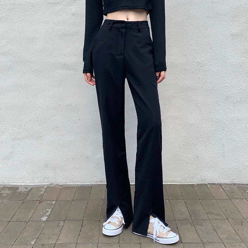 Women's Black Slit Plus Size Wide-Leg Pants for Office Outfits Business Casual Work Travel Comfort Weekend