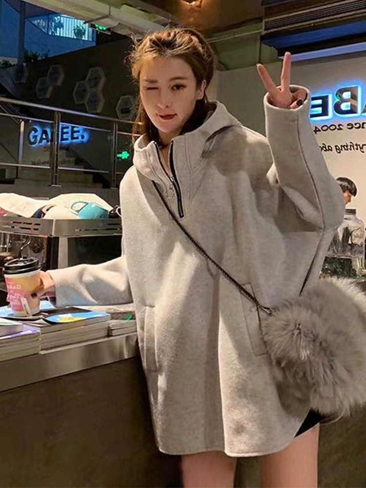 Women's Longline Plus Size Oversized Midi Zip Hoodie Sweatshirt for Casual Streetwear Fall Travel and Weekend Everyday Date Night
