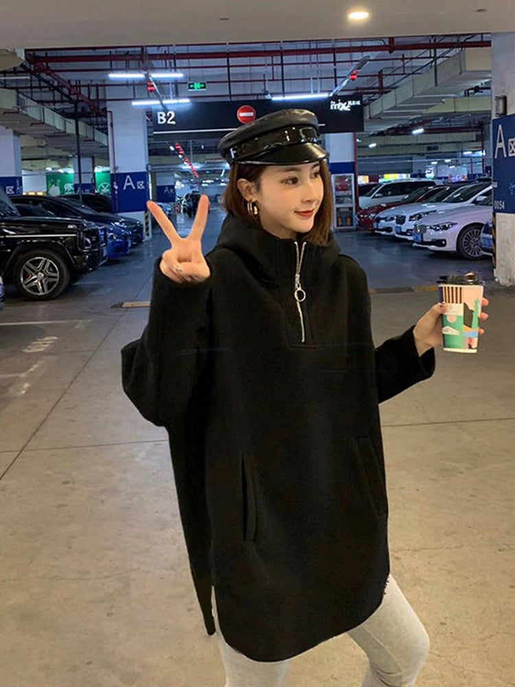 Women's Longline Plus Size Oversized Midi Zip Hoodie Sweatshirt for Casual Streetwear Fall Travel and Weekend Everyday Date Night
