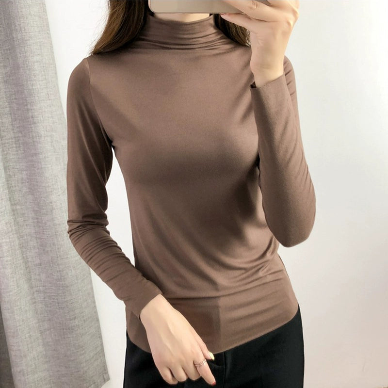 Women's Mock Neck Modal Long Sleeve Top Fashion Blouse Shirt for Office Outfits Business Casual Streetwear Weekend Everyday