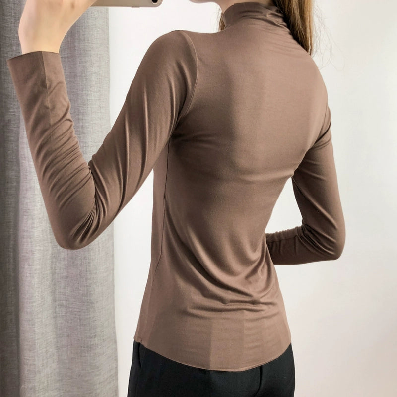 Women's Mock Neck Modal Long Sleeve Top Fashion Blouse Shirt for Office Outfits Business Casual Streetwear Weekend Everyday