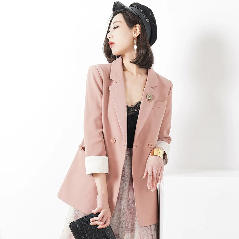 Women's Double-Breasted Oversized Blazer Office Workwear Jacket Interview Suit Set